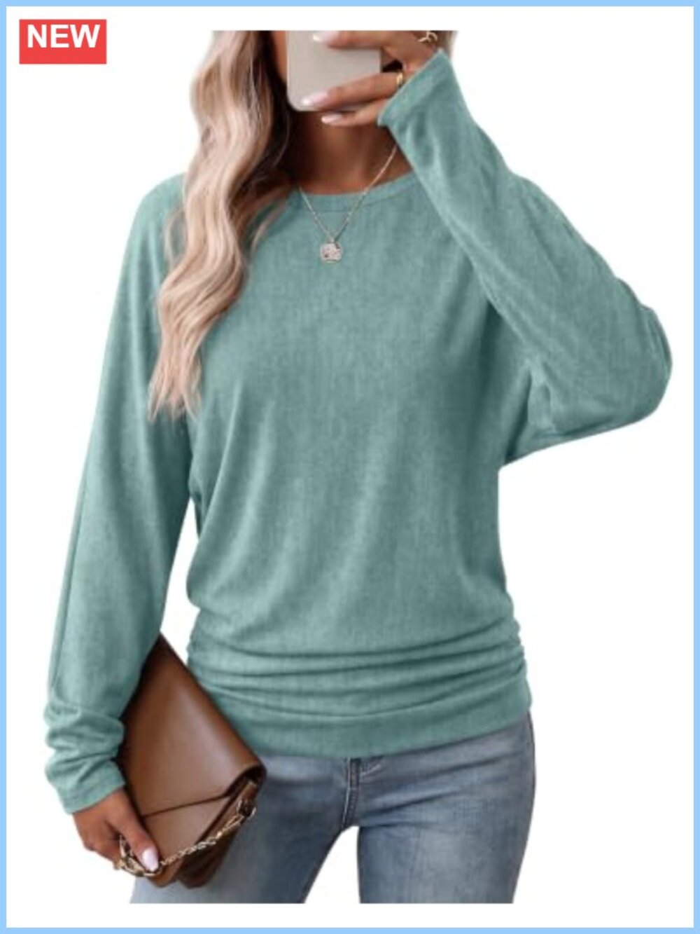 Womens Long Sleeve Ruched Hem Dolman Sleeve Blouse